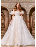 Beaded White Lace Flower Girl Dress With Detachable Sleeves